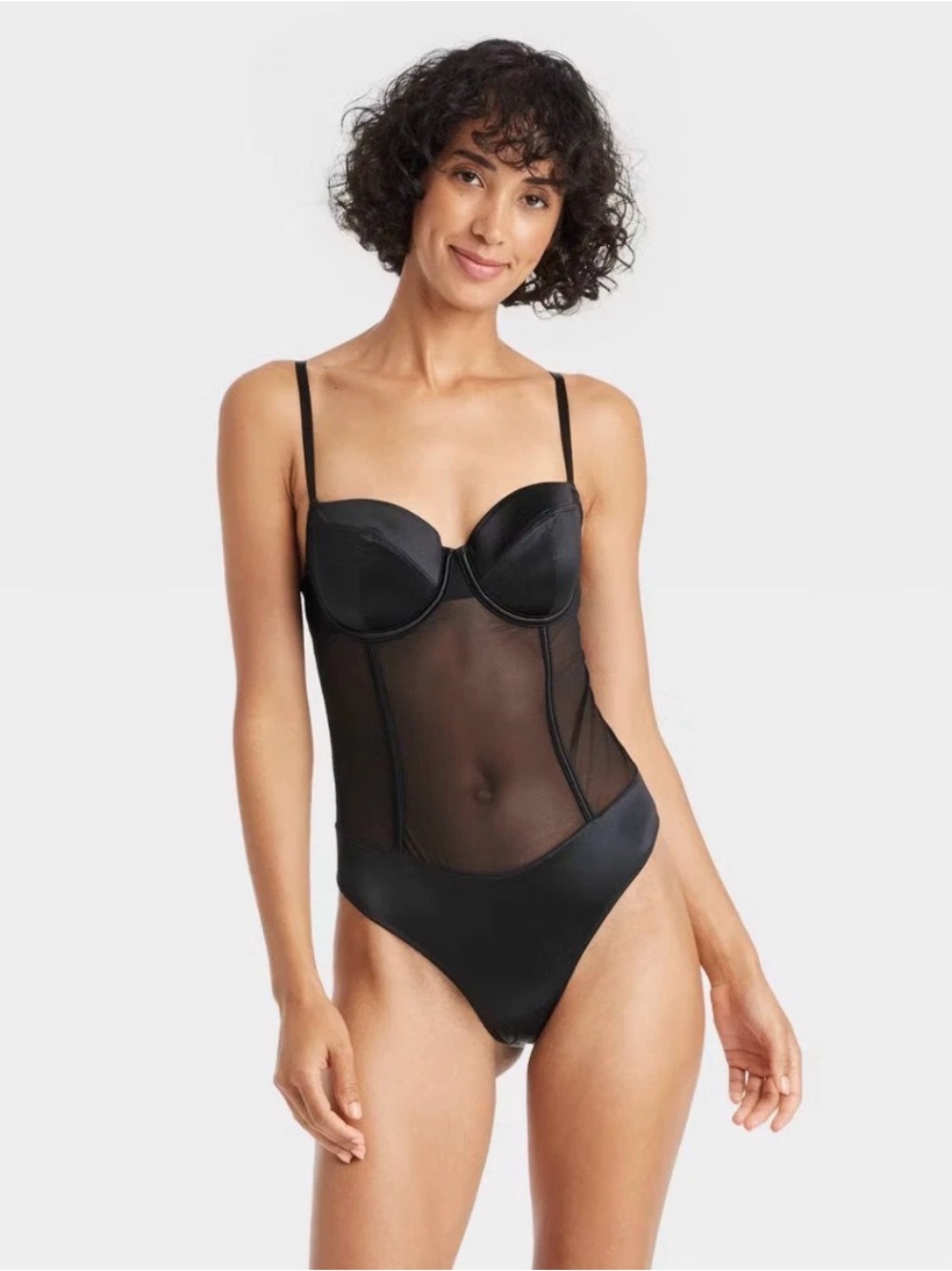 I21 NWT Auden Women's Satin and Mesh Lightly Lined Lingerie Bodysuit - Size: XL